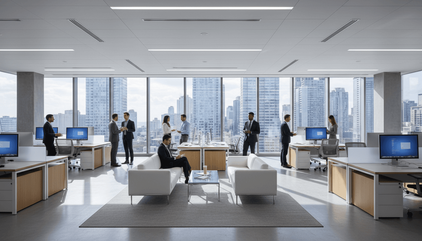 Executive boardroom with panoramic city views and modern professional furnishings